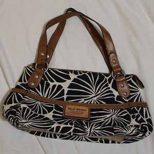 Relic Brand Collection Black and Brown Floral Shoulder Bag with Leather Accents